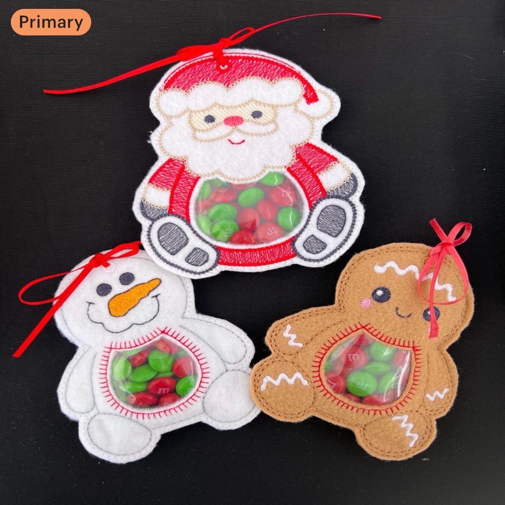 Hand Crafted Christmas Holiday Felt Treat Bag Snowman Santa Gingerbread pick 1